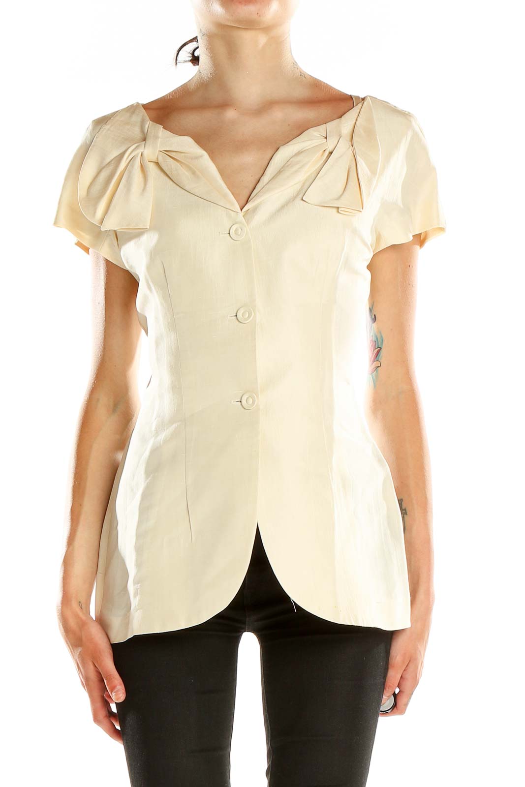 Beige Vintage Silk Shirt Front