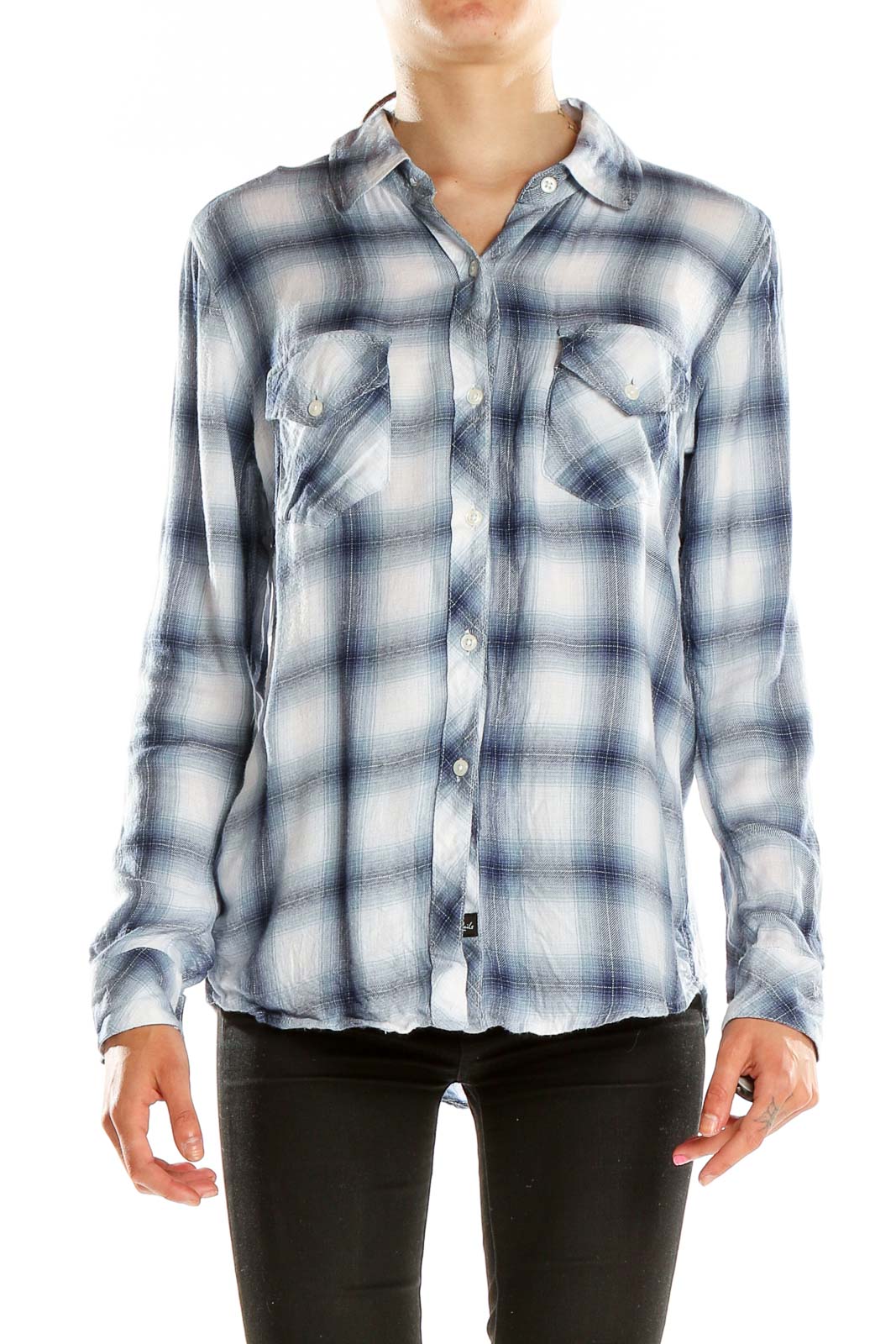 Blue Flannel Top Front