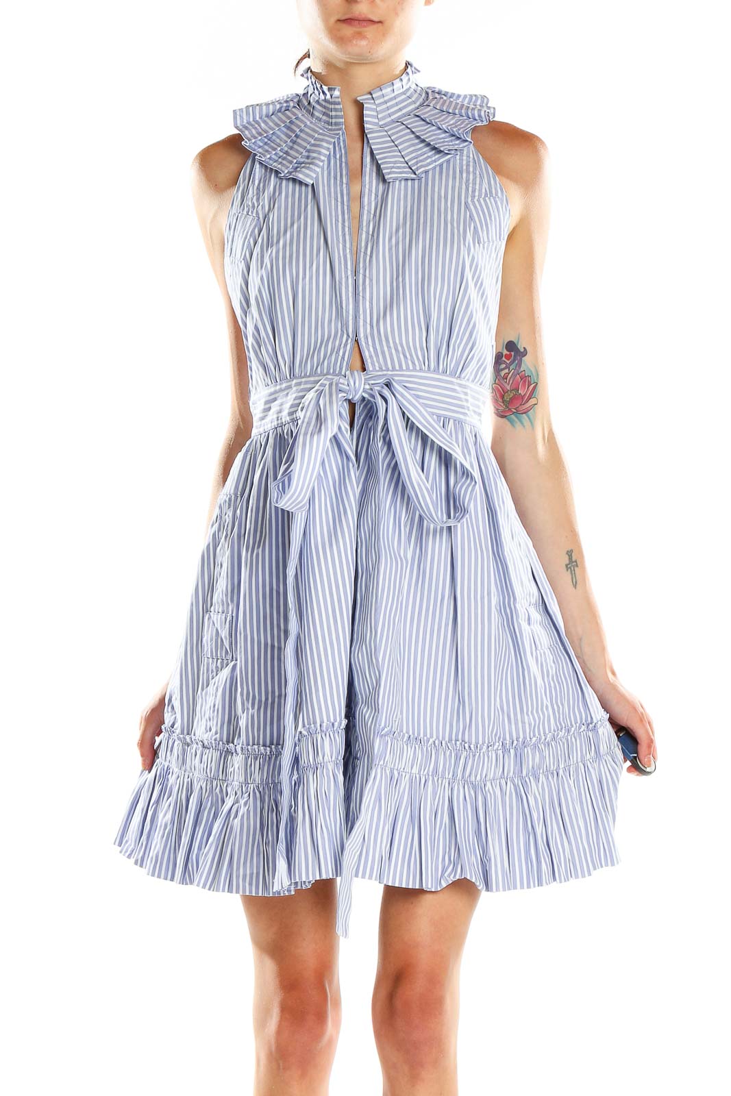 Blue Striped Chic Fit & Flare Dress Front