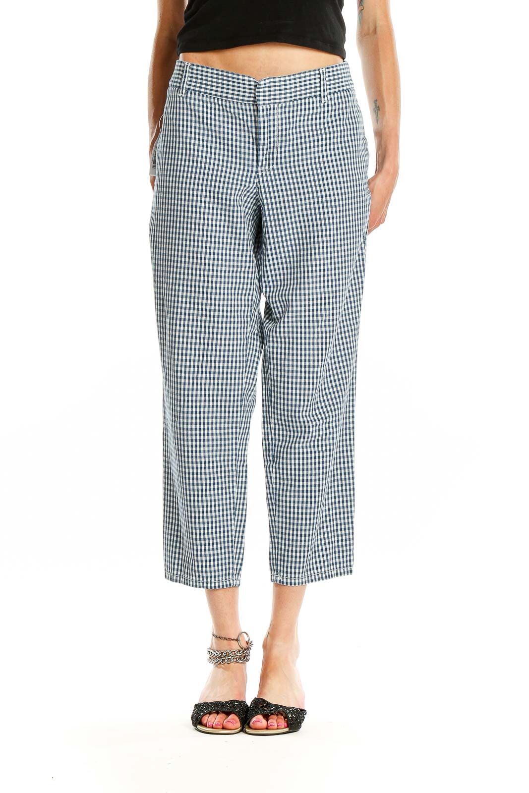 Blue Gingham Casual Pants Front