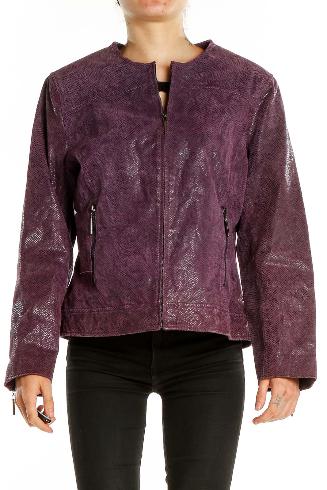 Purple Leather Jacket Front