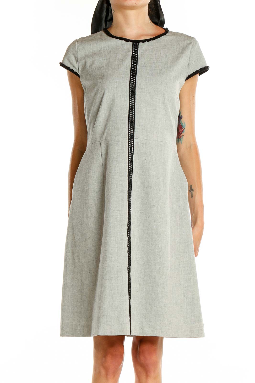 Gray Work A-Line Dress Front