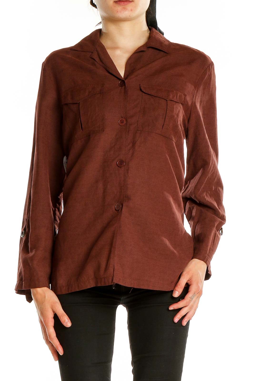 Brown Linen Silk Shirt Front