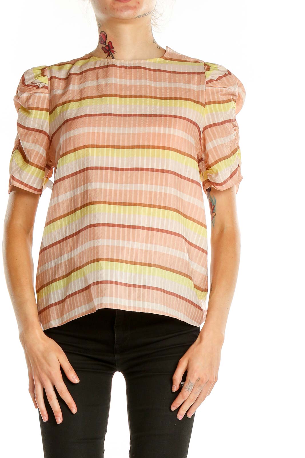 Pink Striped Silk Blouse Front