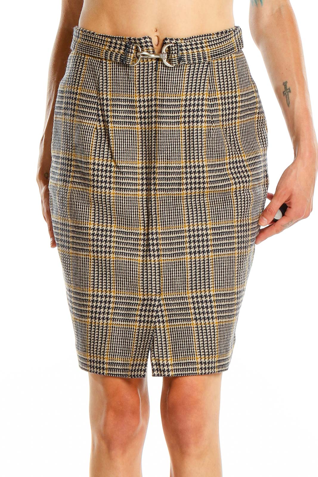 Gray Retro Plaid Pencil Skirt Front