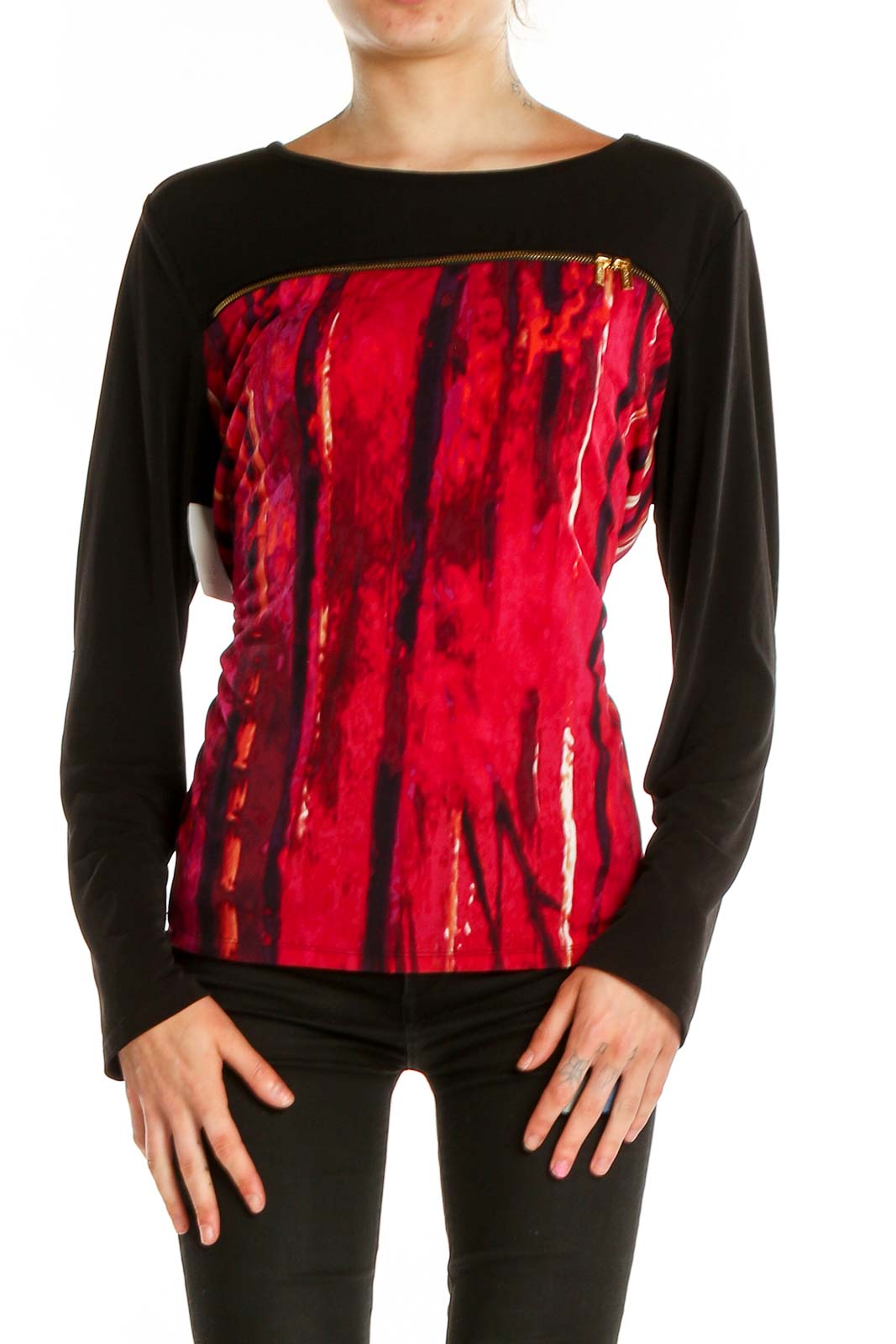 Red Black Printed Top Front