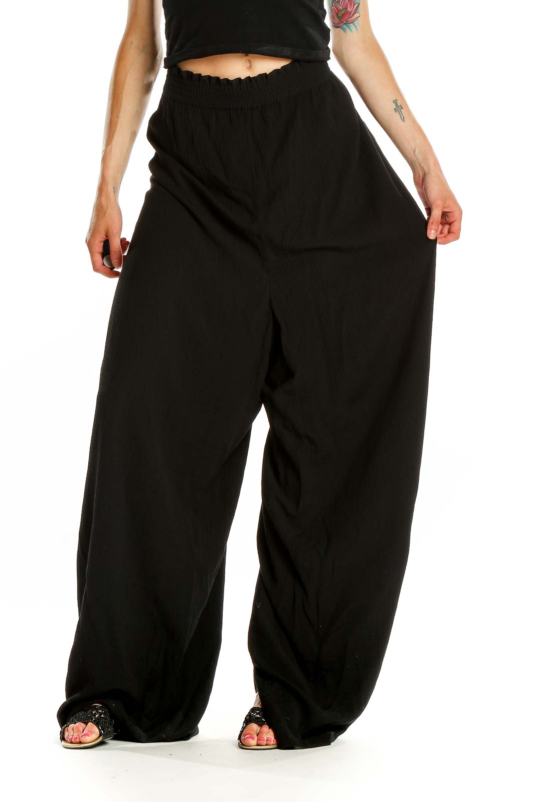 Black Textured All Day Wear Pants Front