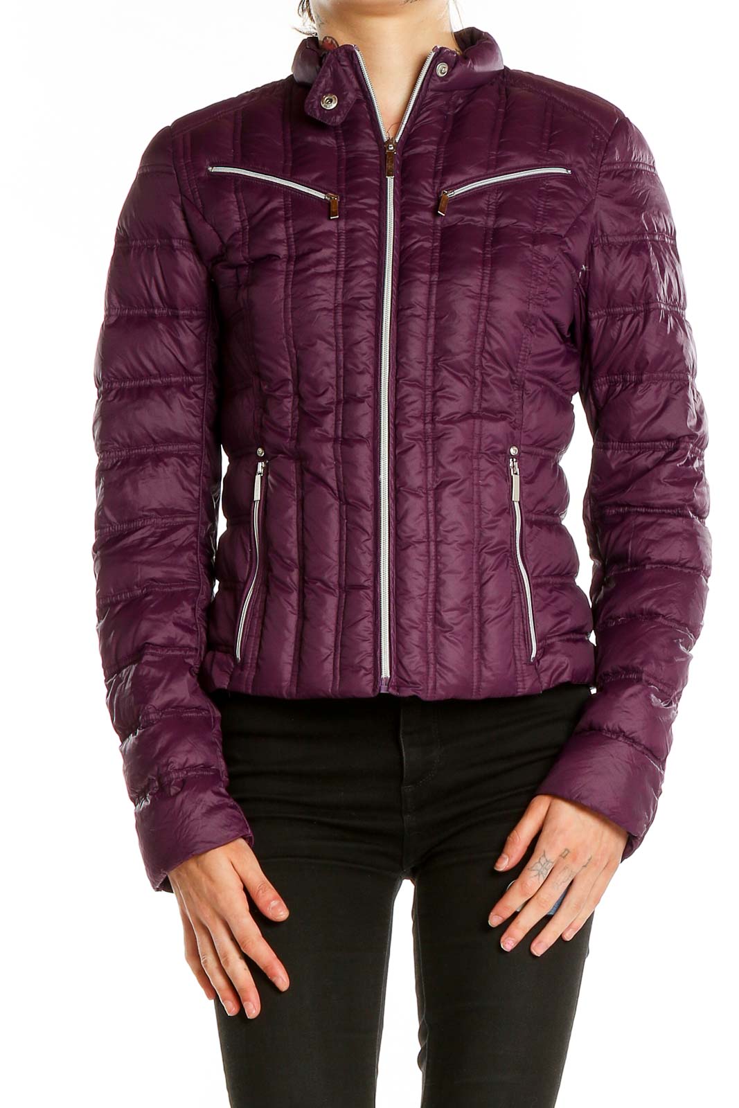 Purple Puffer Jacket Front