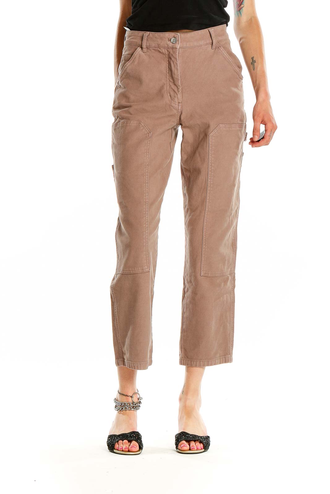 Brown Cropped Carpenter Pants Front