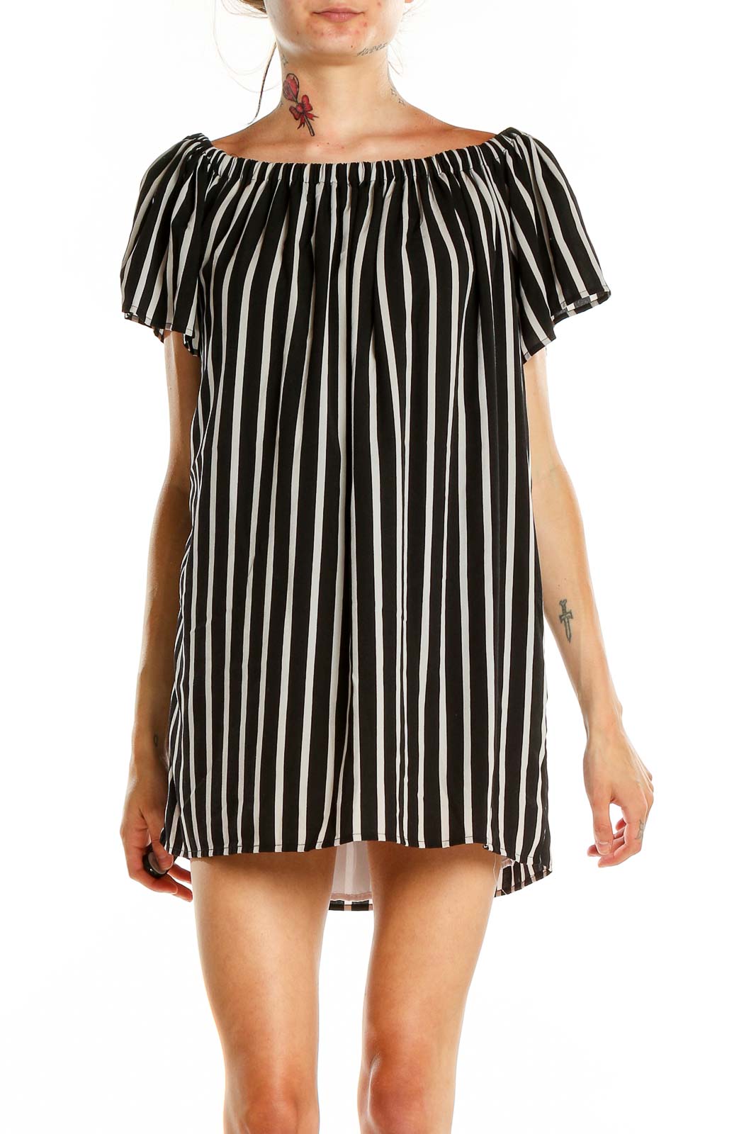 Black Gray Striped Dress Front
