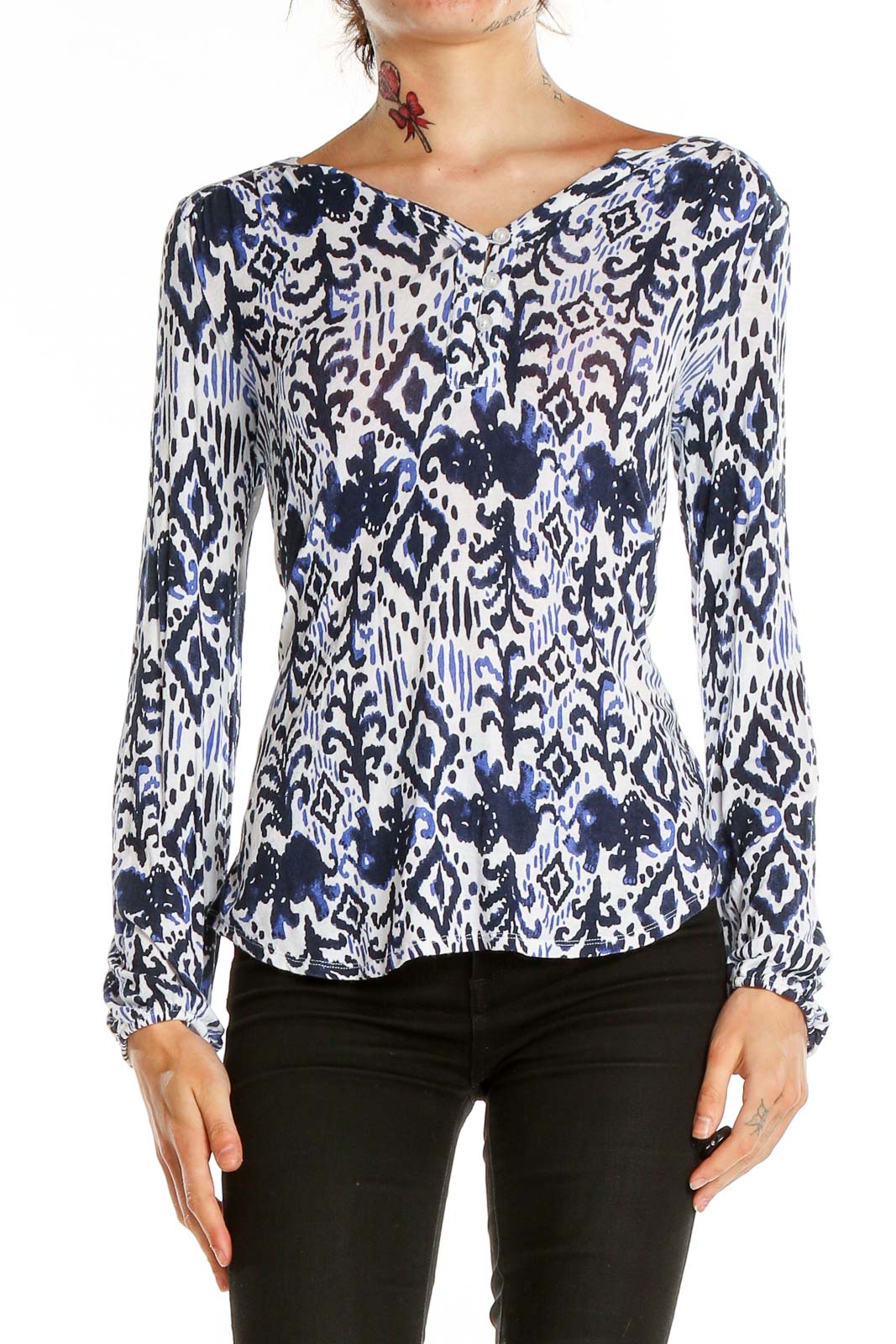 Blue White Printed Casual Shirt Front