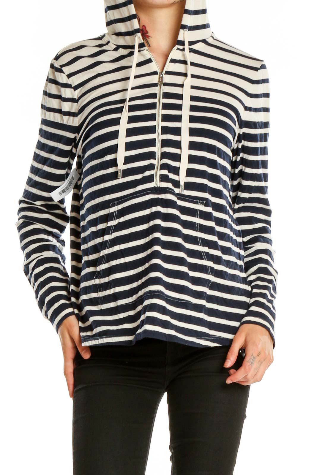 Blue Cream Striped Sweatshirt Front