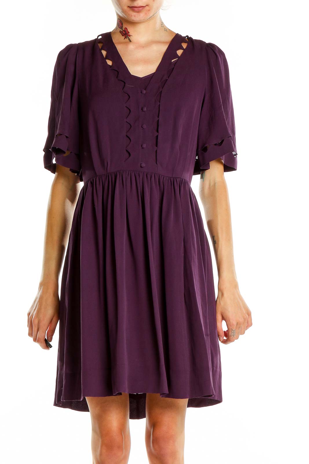 Purple Silk Fit & Flare Dress Front