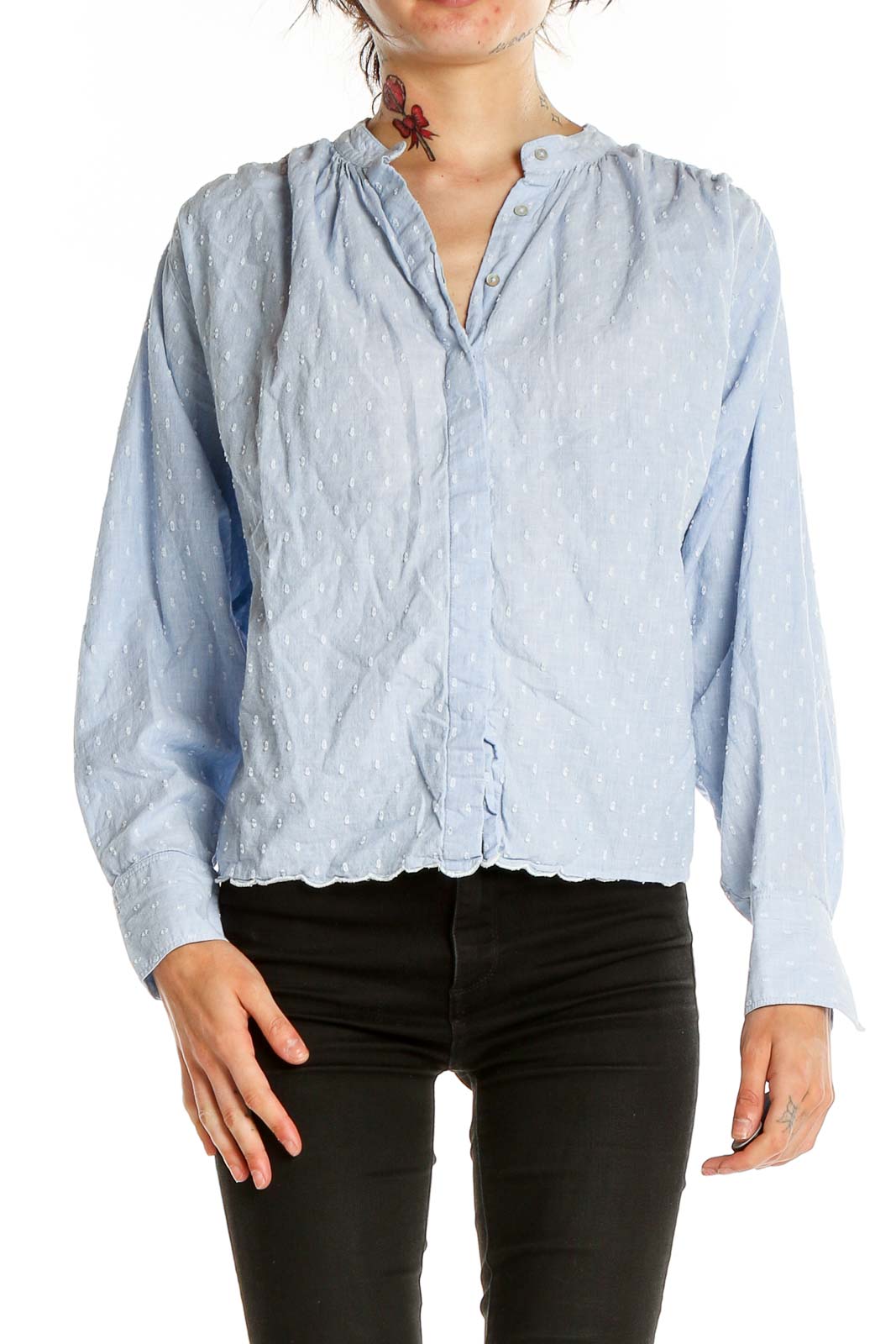 Blue Cotton Embroidered Shirt Front