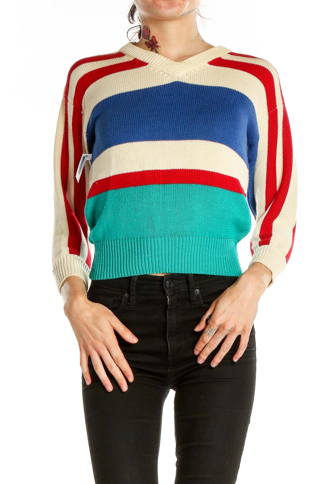 Multicolor Striped Retro Sweater Front