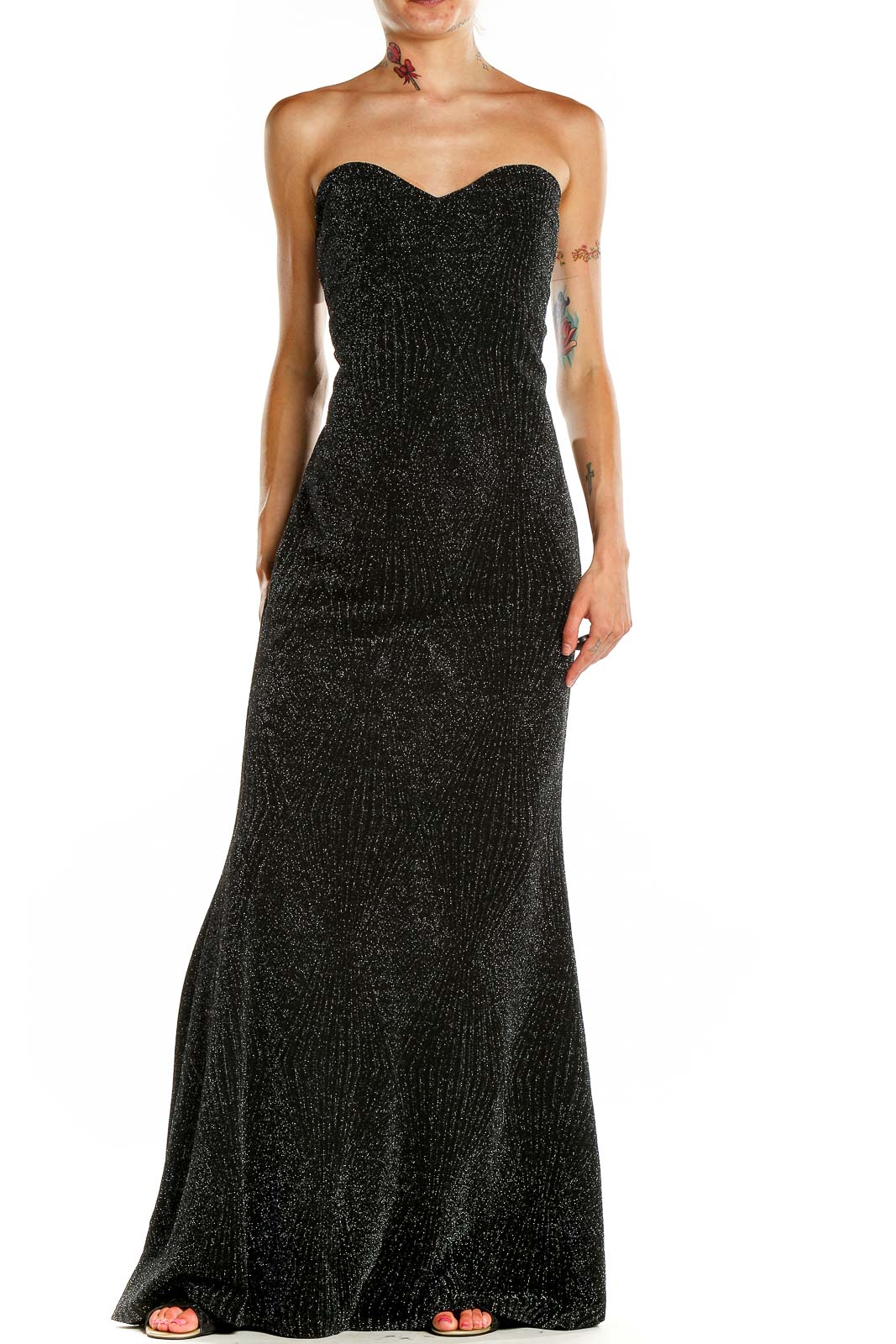 Black Strapless Shimmery Evening Dress Front