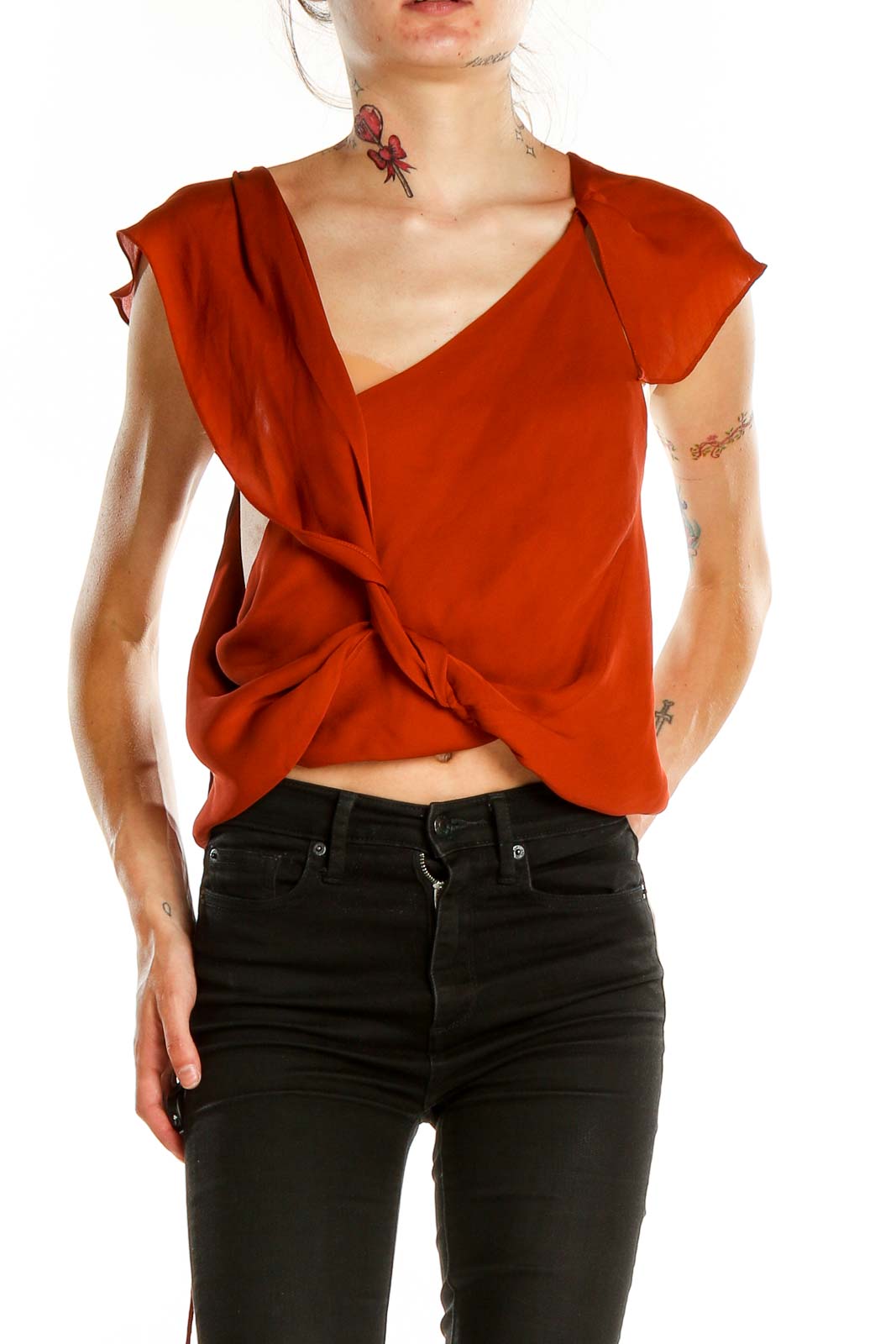 Red Silk Blouse Front