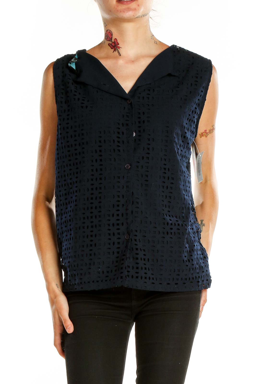 Blue Eyelet Top Front