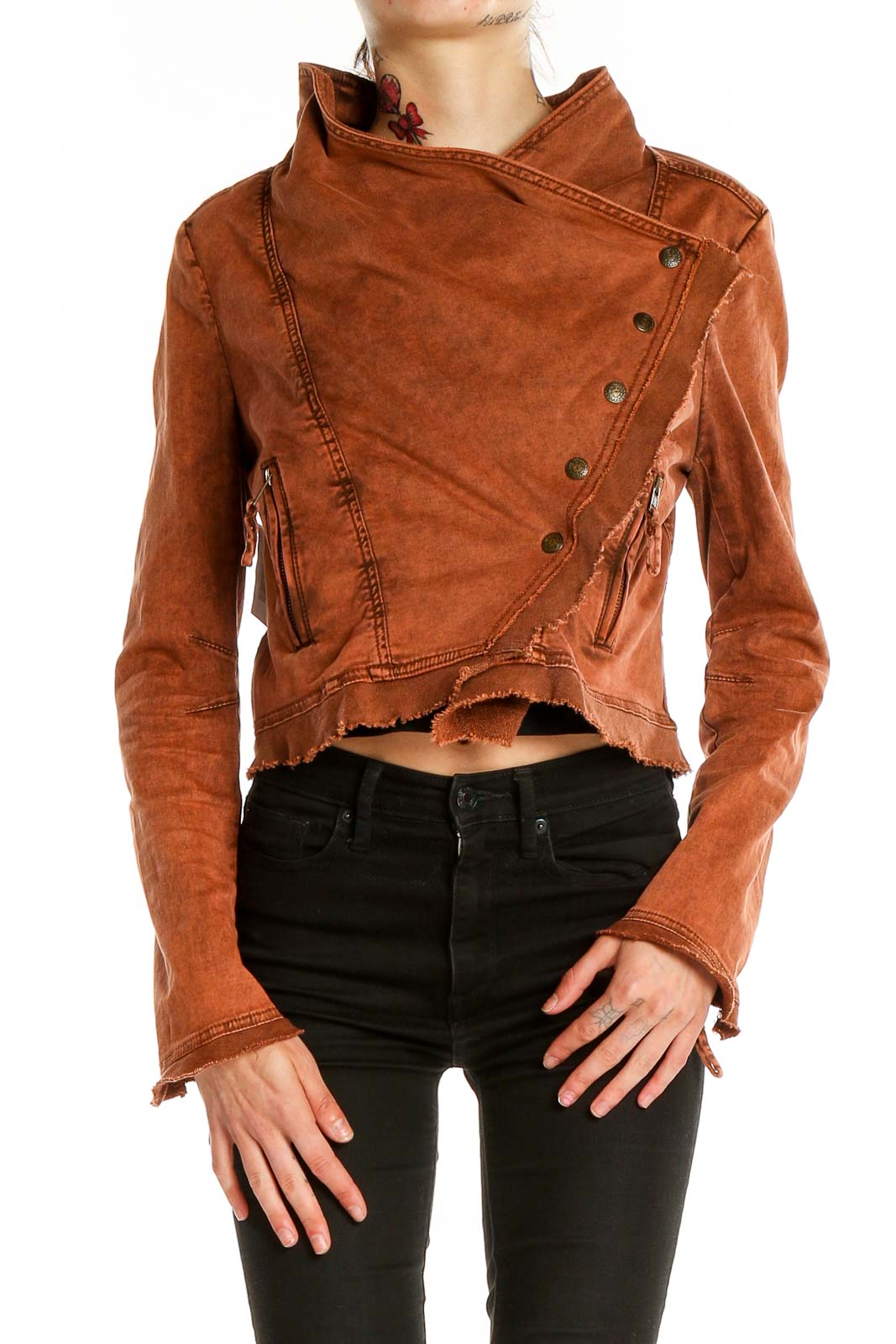 Brown Asymmetrical Jacket Front