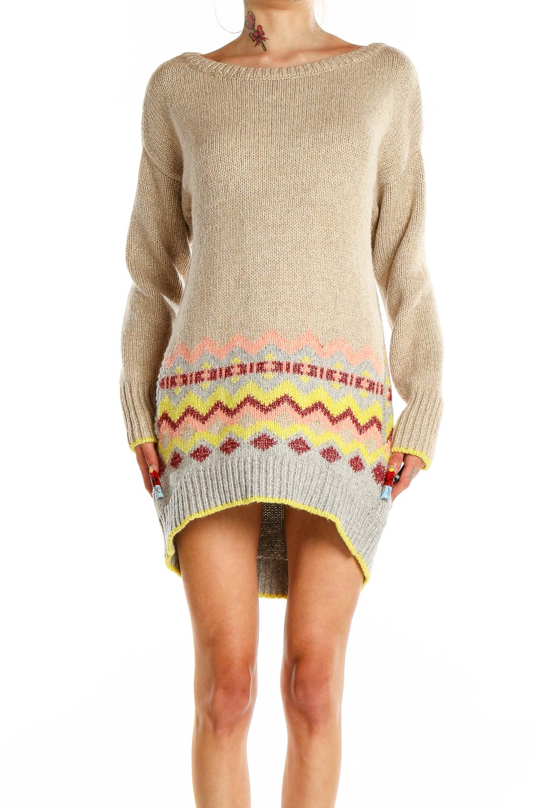 Beige Sweater Dress Front