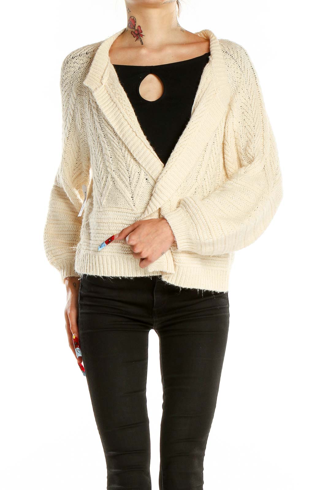 Cream Cable-Knit Cardigan Front