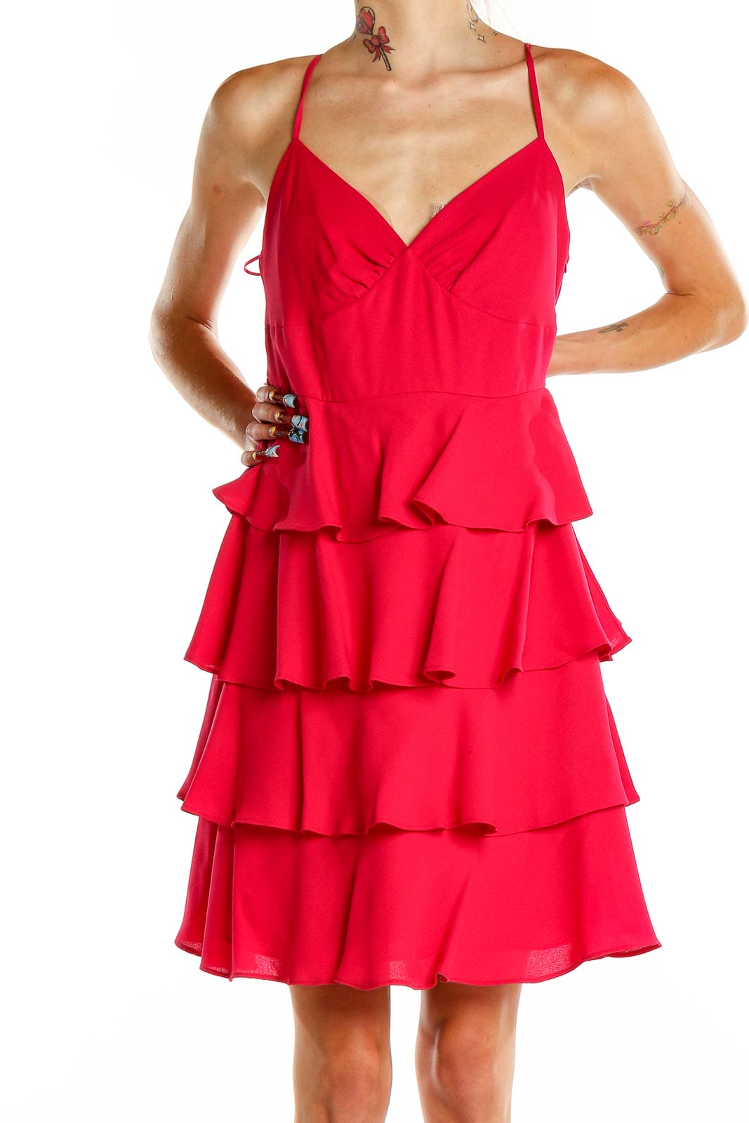 Pink Ruffled Fit & Flare Cocktail Dress Front