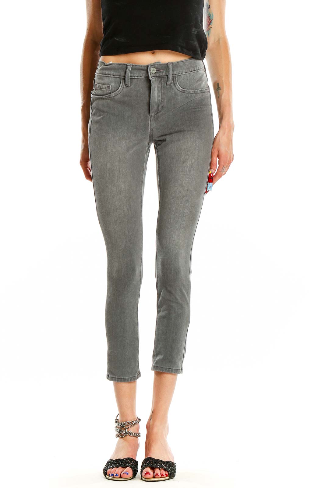 Gray Cropped Jeans Front