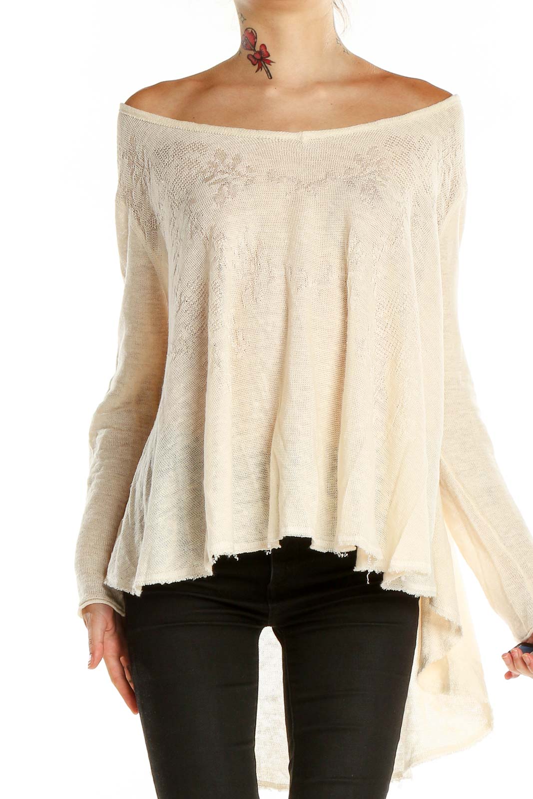 Beige Woven High-Low Bohemian Top Front