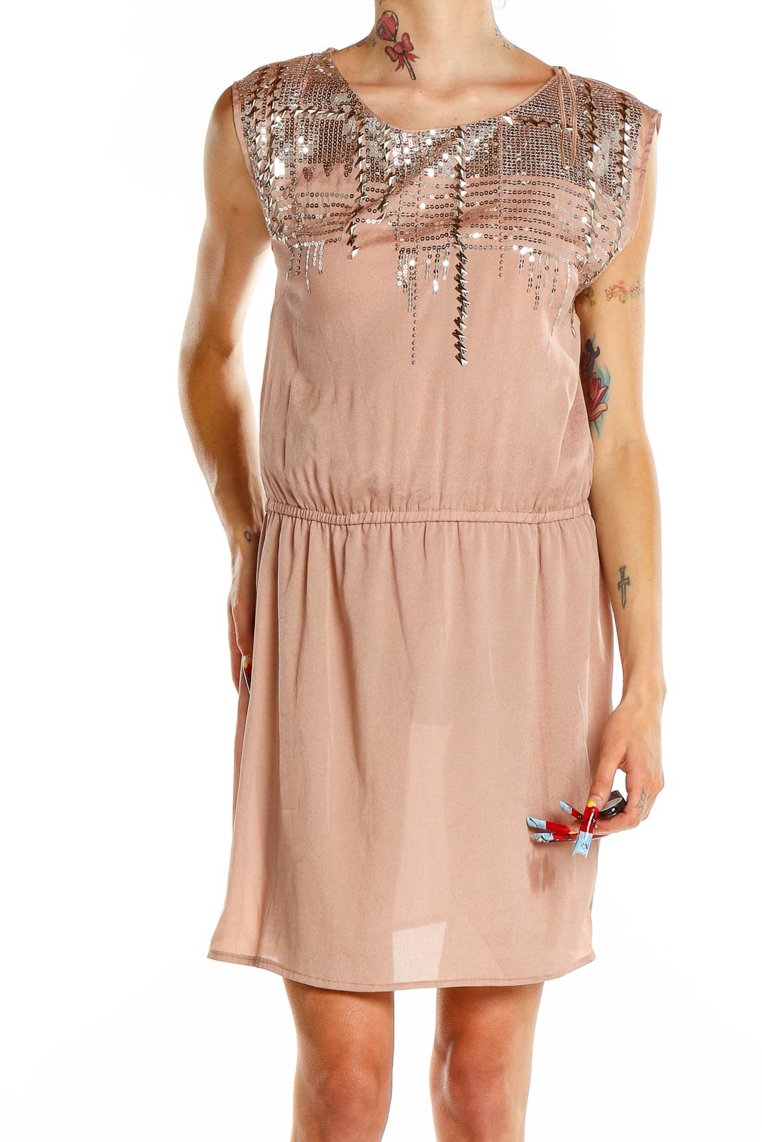 Talula - Beige Lace Mini Dress Cluny Lace Cotton