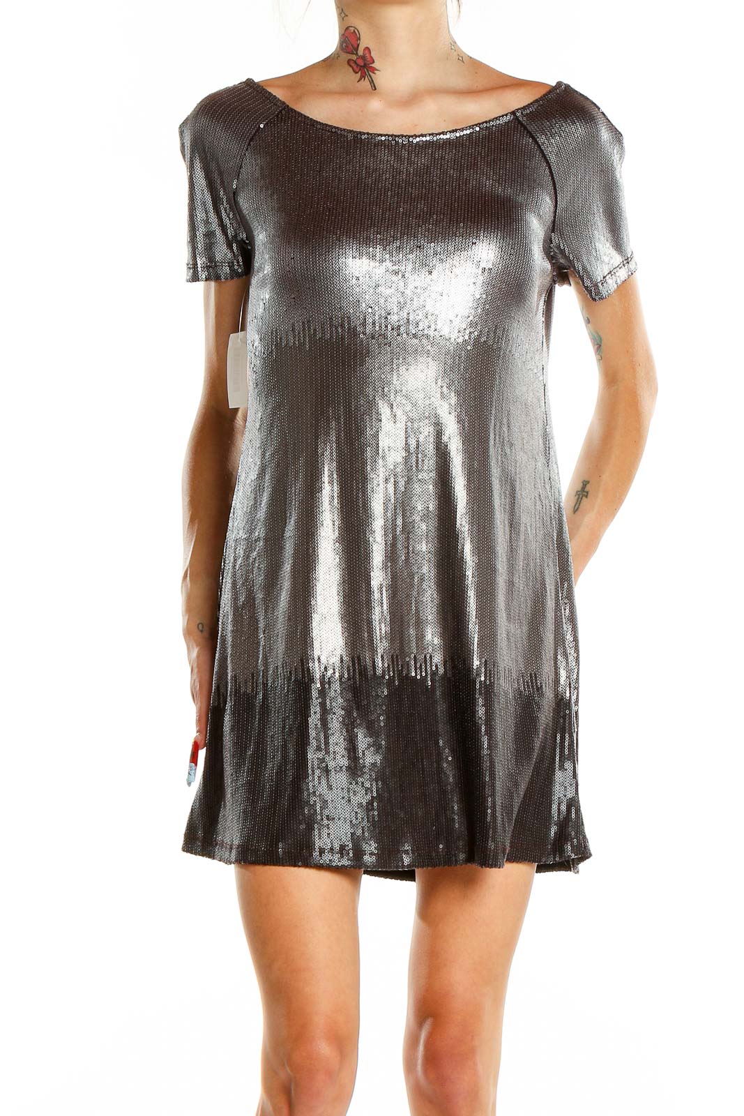 Gray Sequin Mini Dress Front