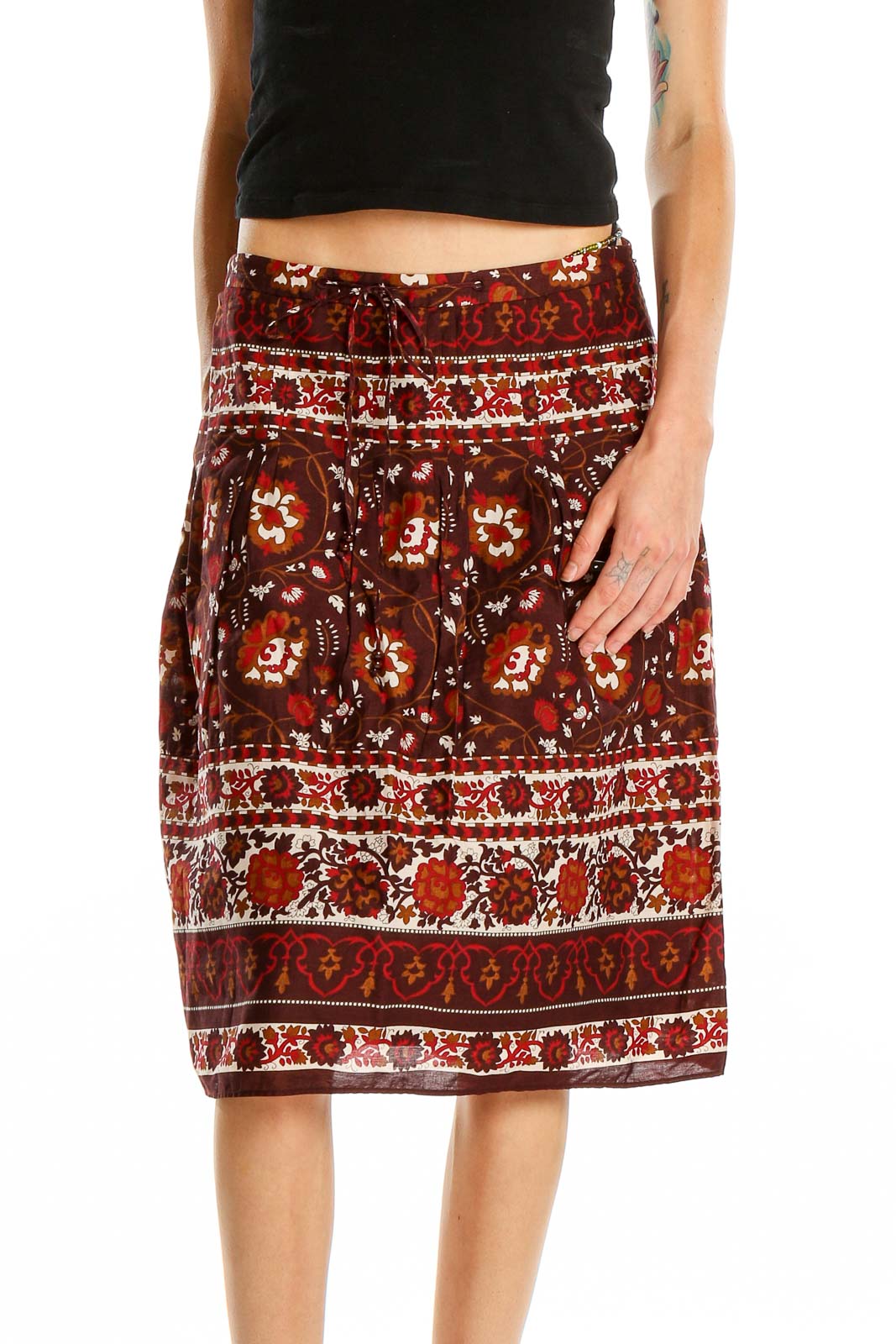 Red Printed Skirt Front