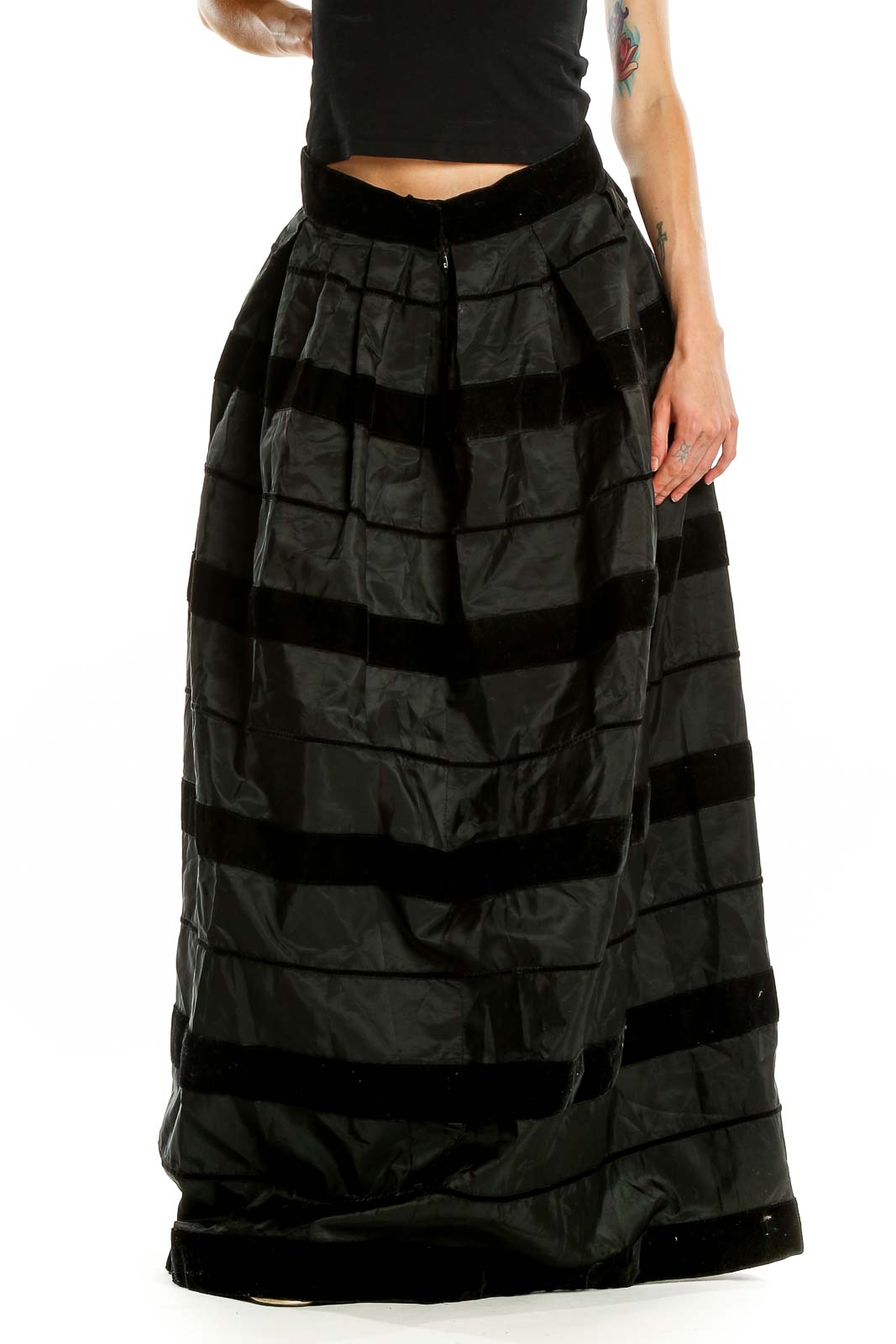 Black Striped Retro Ball Skirt Front