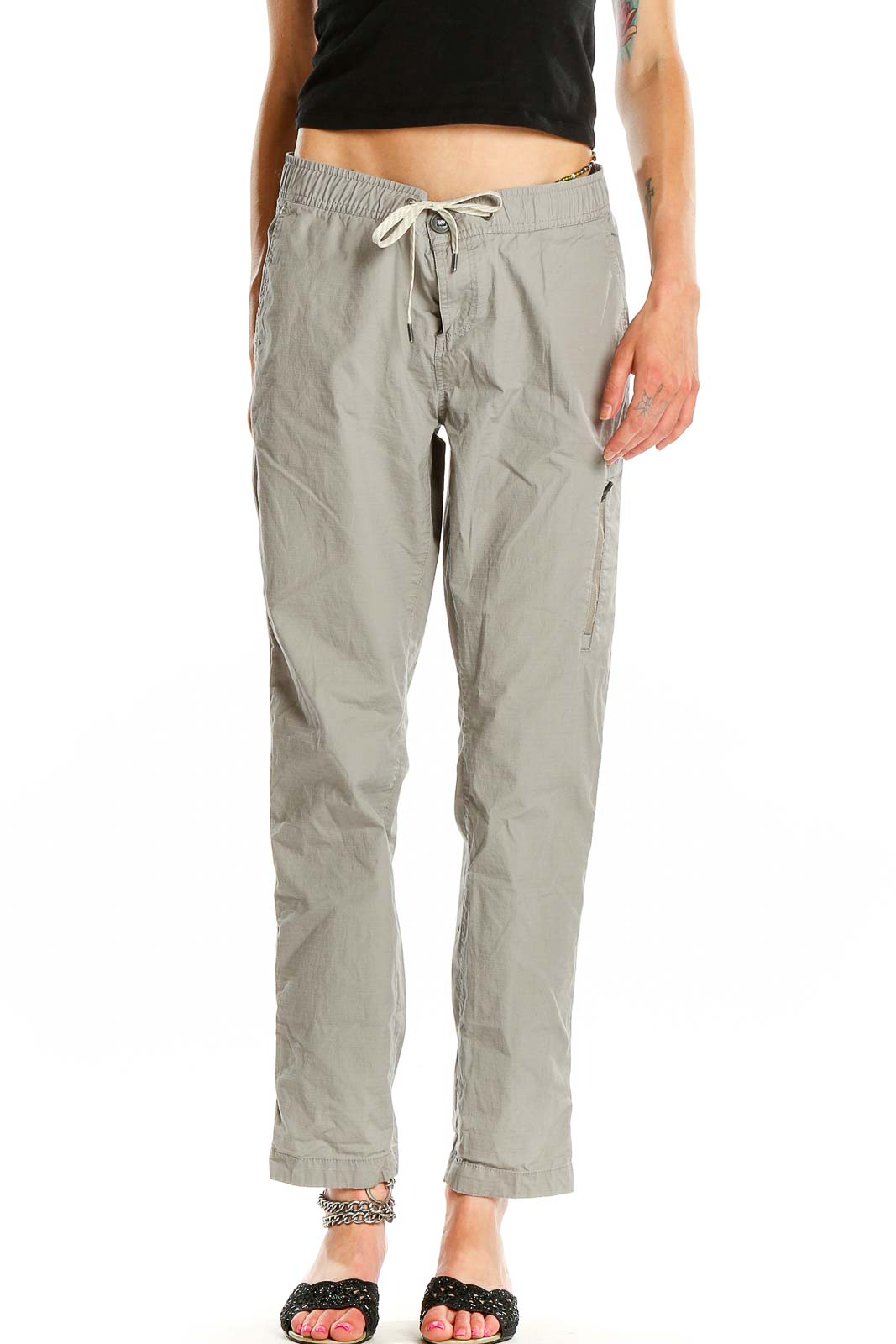 Gray Casual Drawstring Pants Front