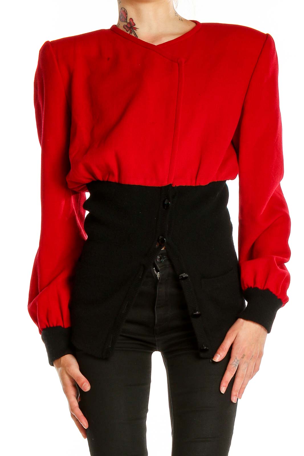 Red Black Colorblock Retro Jacket Front