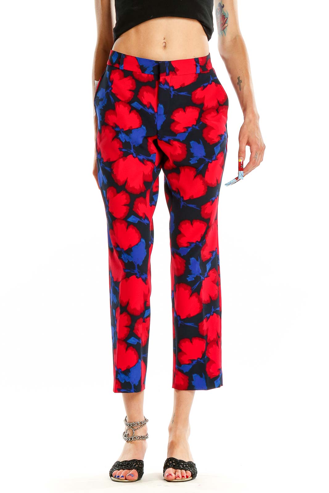 Red Blue Printed Pants Front