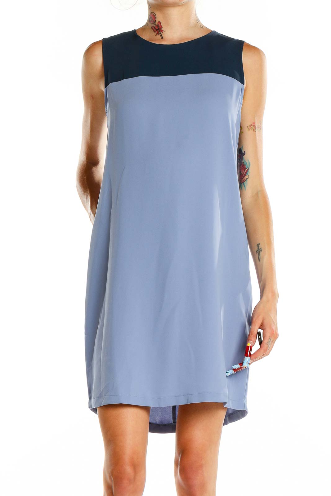 Blue Colorblock A-Line Dress Front