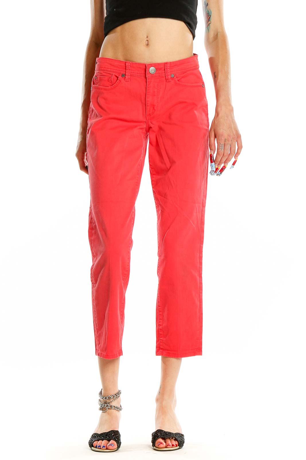 Pink Casual Cropped Pants Front