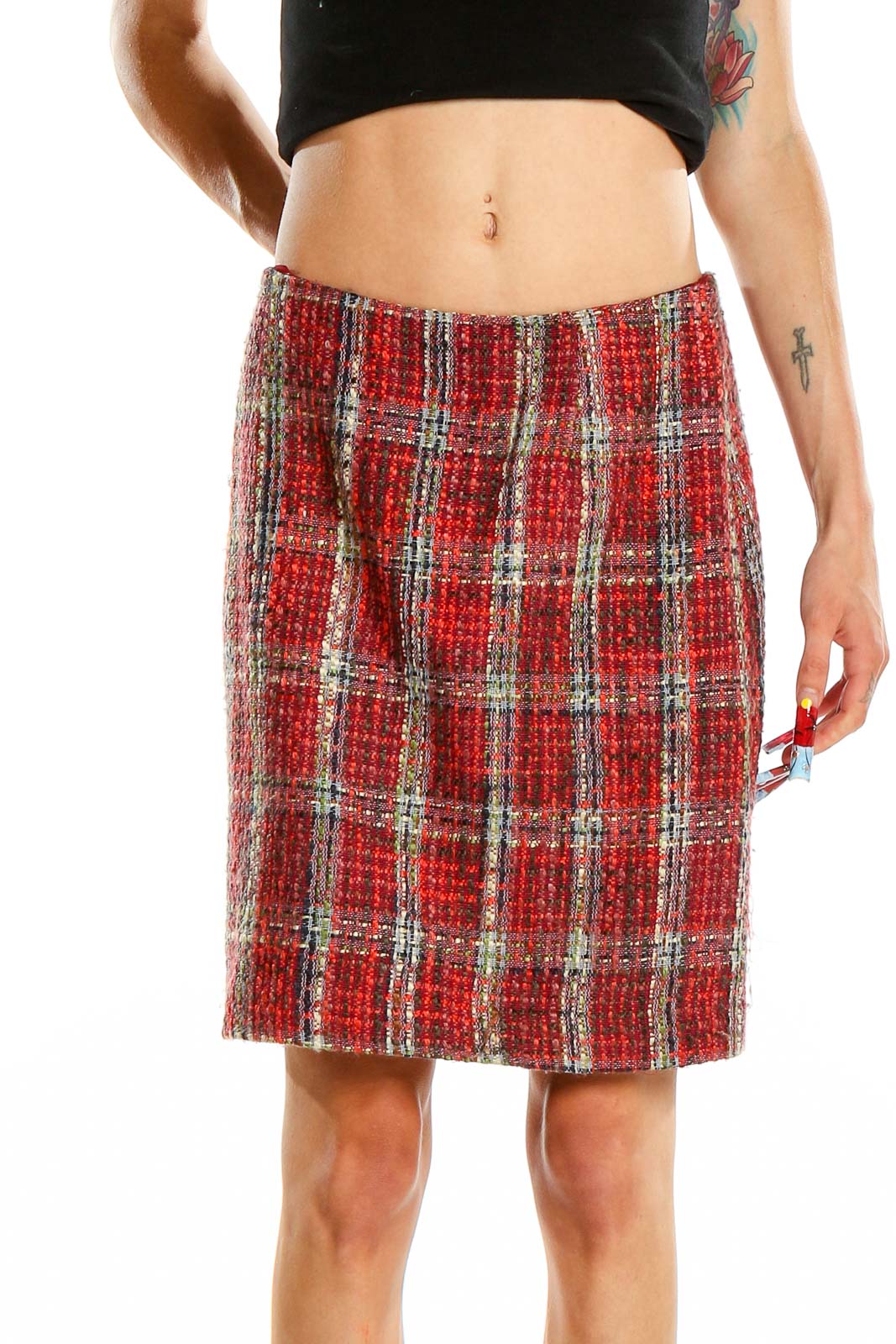Red Checkered Holiday Skirt Front