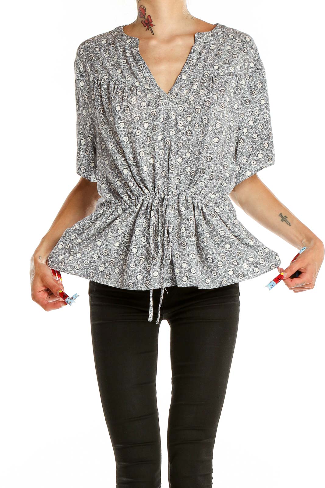 Gray Printed All Day Wear Top Front