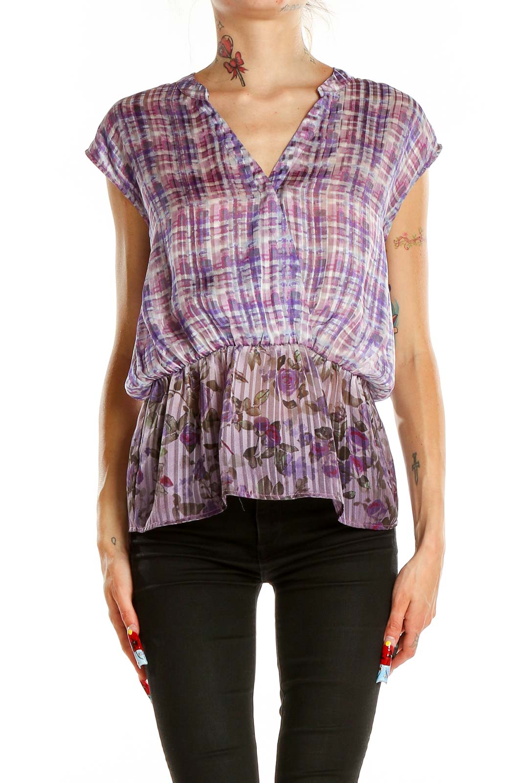 Purple Printed Blouse Front
