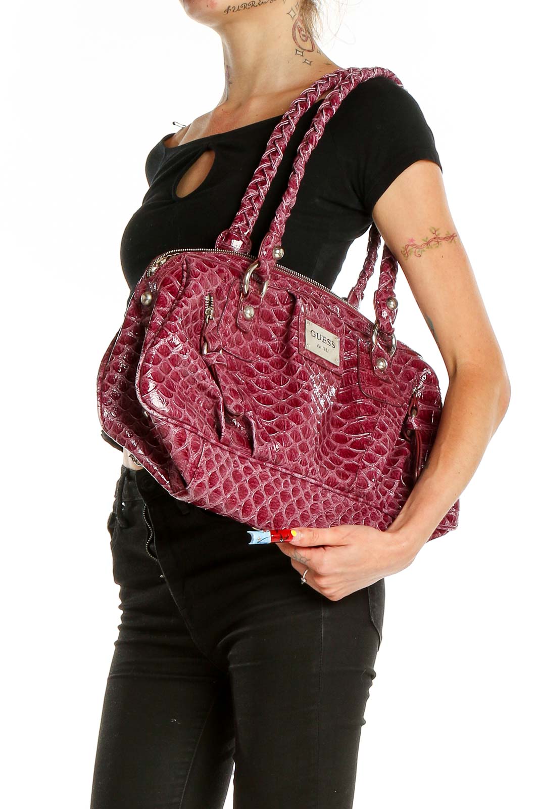 Guess - Red Crocodile Embossed Shoulder Bag Unknown