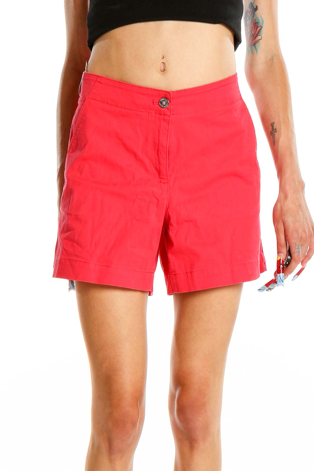 Pink Solid All Day Wear Shorts Front