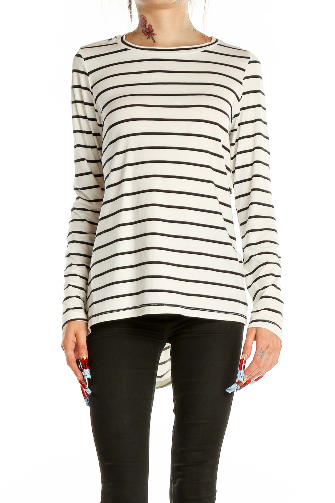 White Black Striped Casual Shirt Front