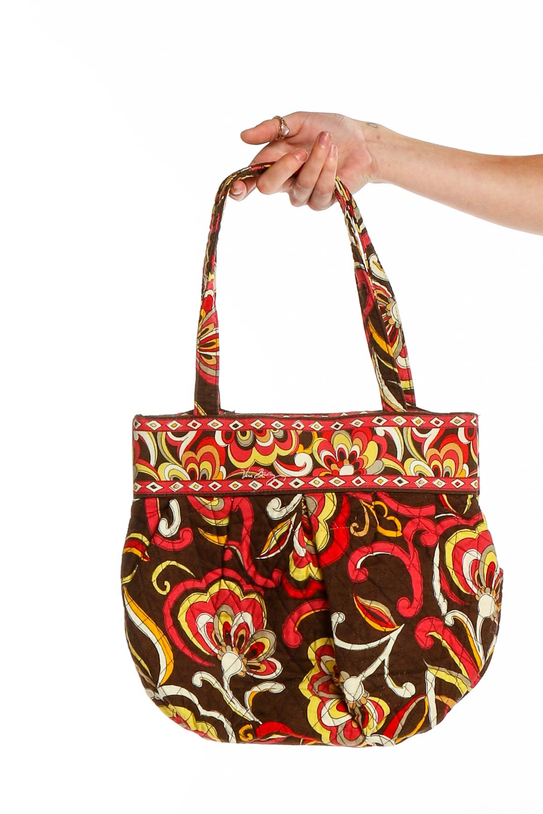 Brown Red Paisley Quilted Tote Front