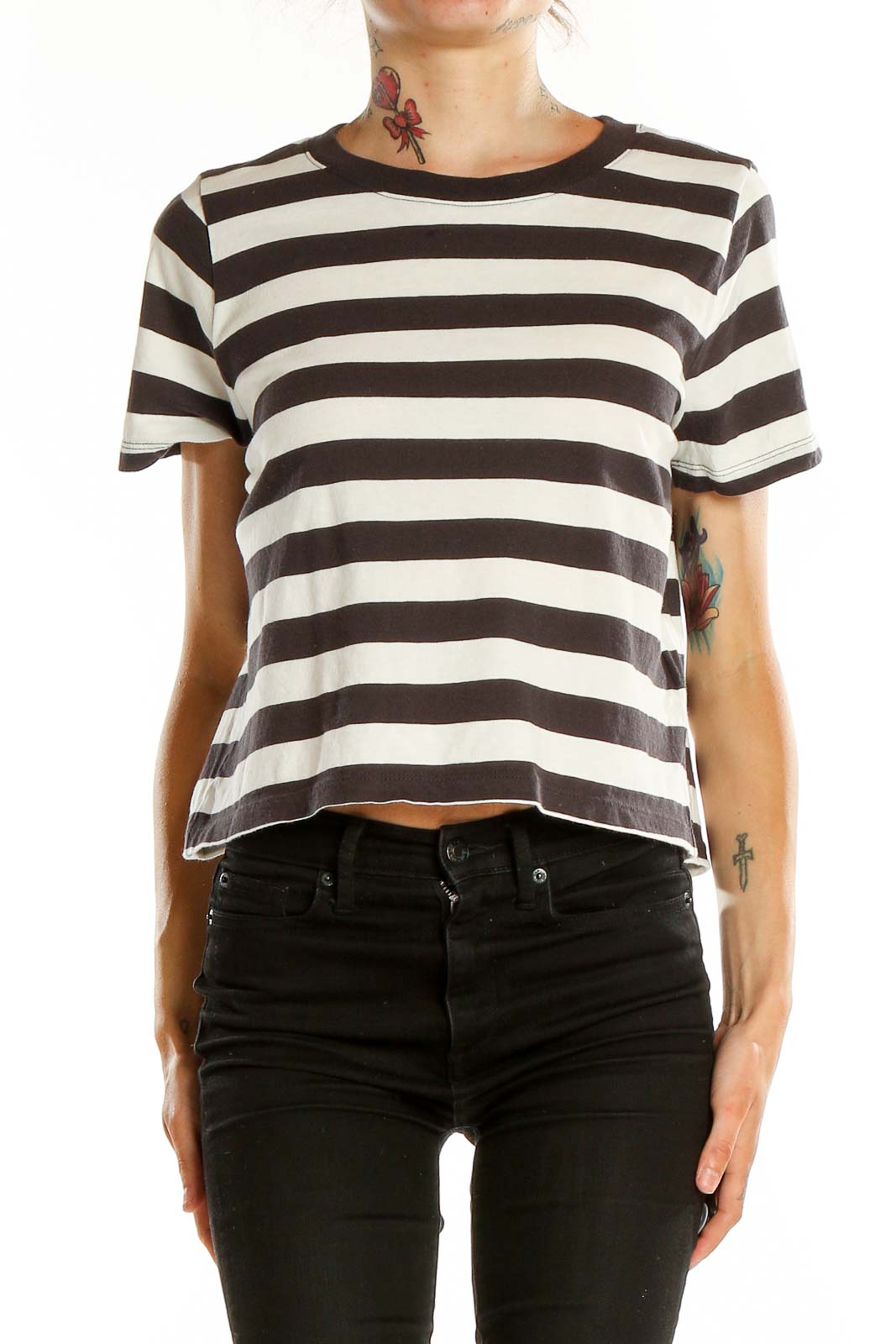 Brown White Striped T-Shirt Front