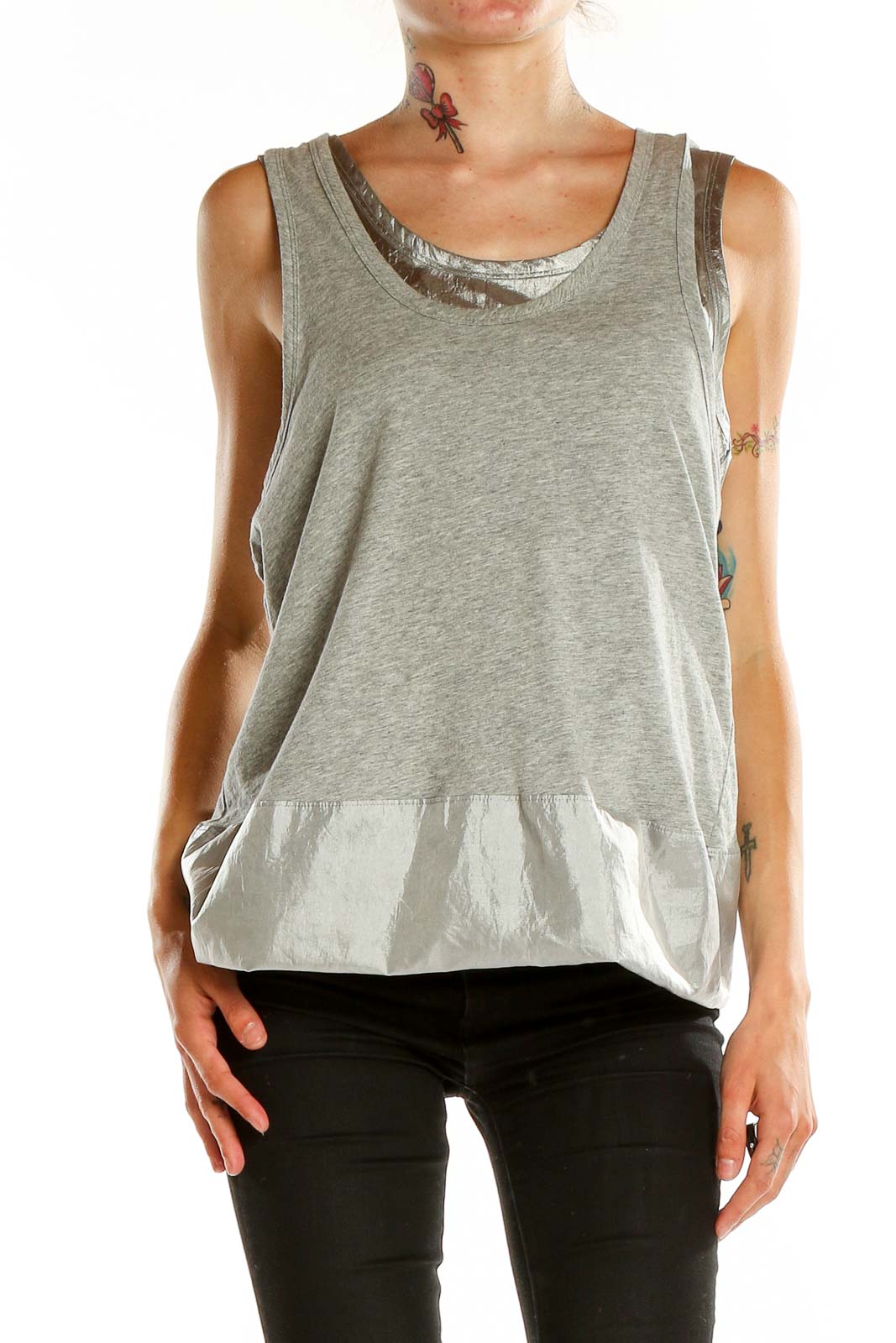 Gray Silver Two-Layer Tank Top Front