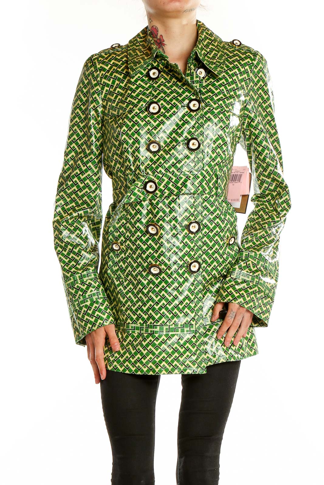 Green Printed Raincoat Front