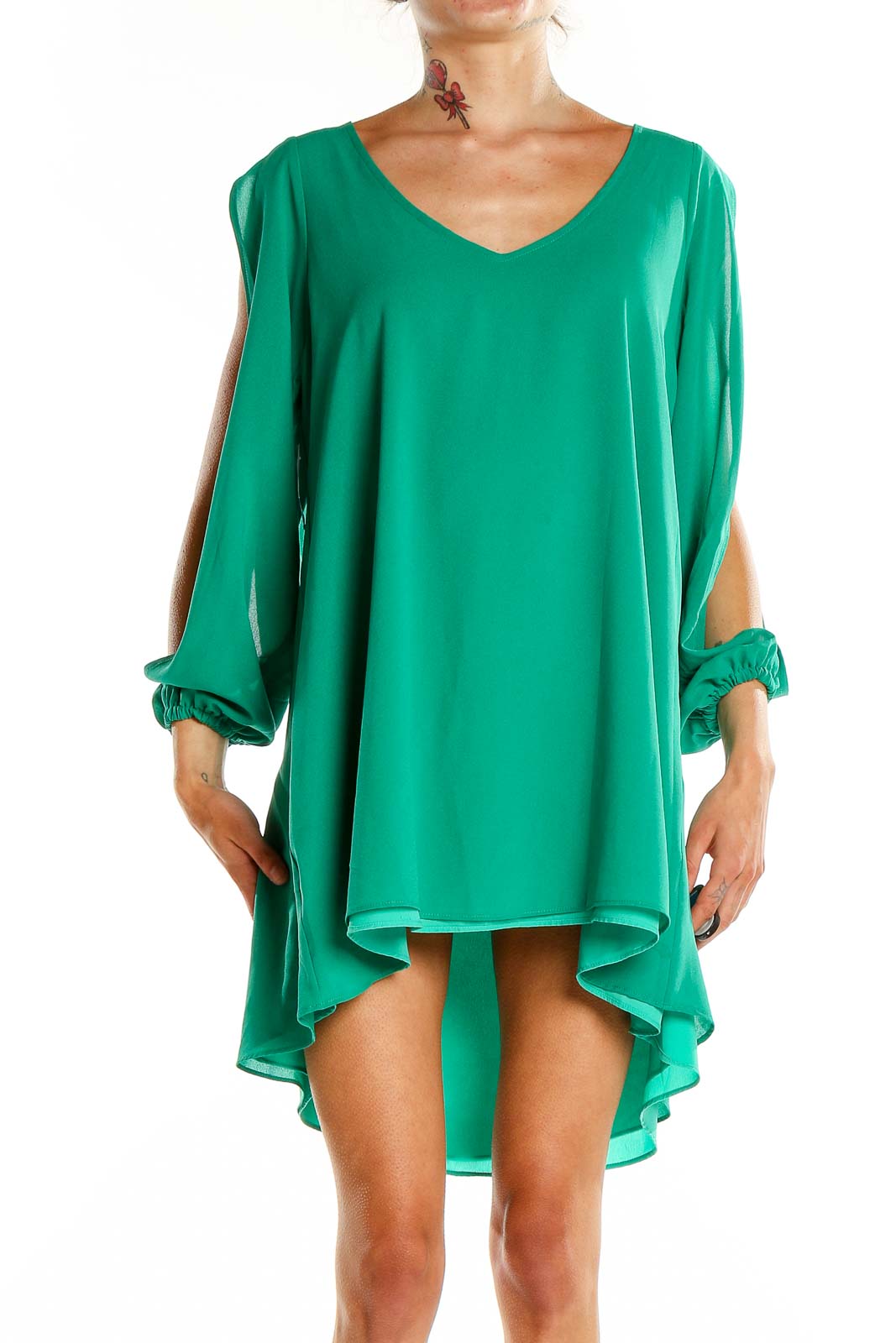 Green Open Sleeve Dress Front