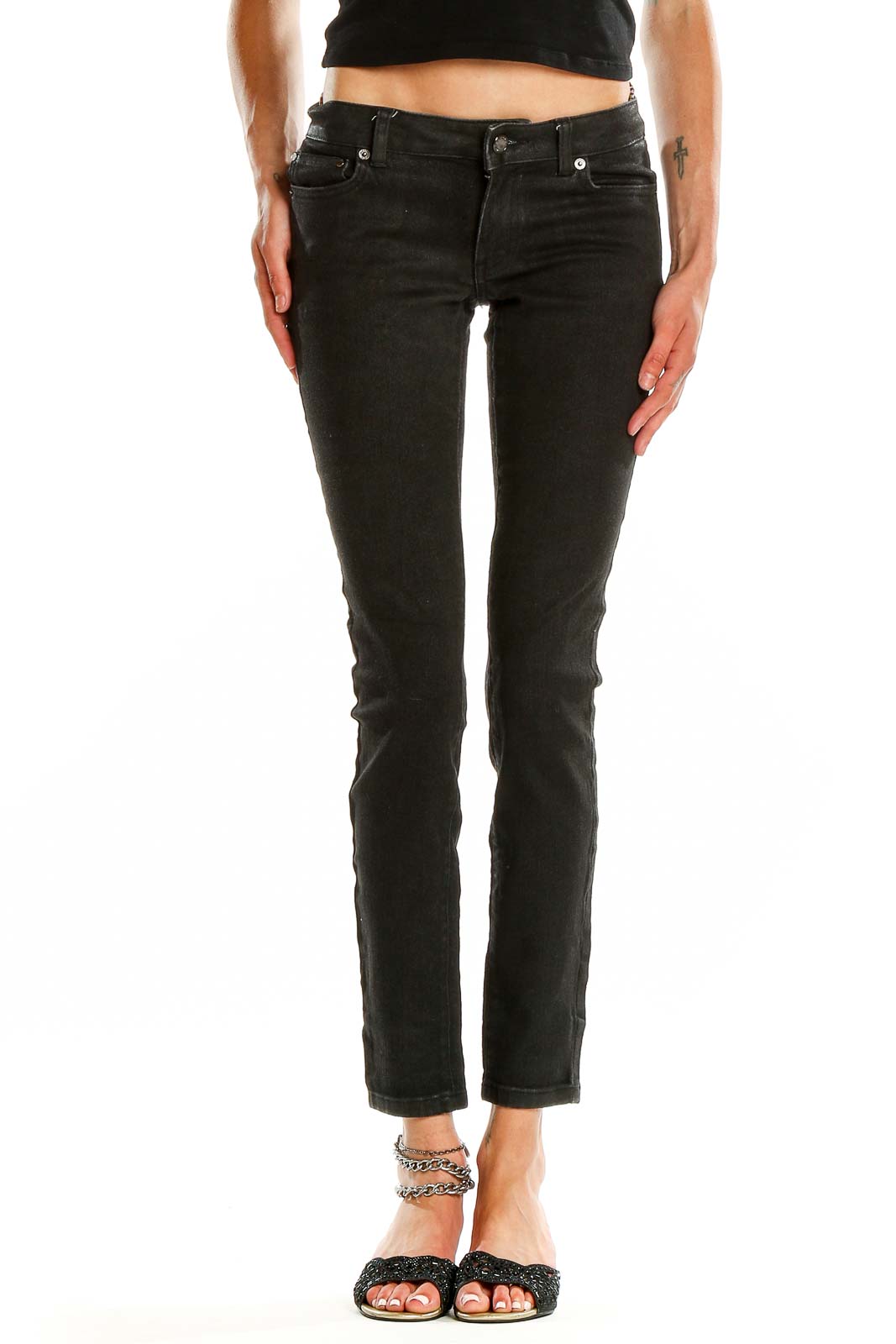 Black Low Waist Jeans Front