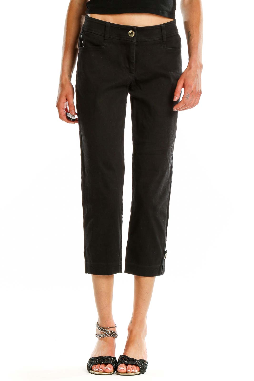 Black Cropped Trousers Front